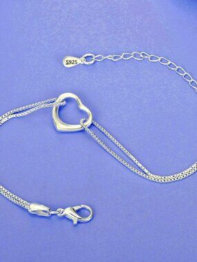 Minimalist Open Heart Double Chain 925 Sterling Silver Marianah Love Bracelet
